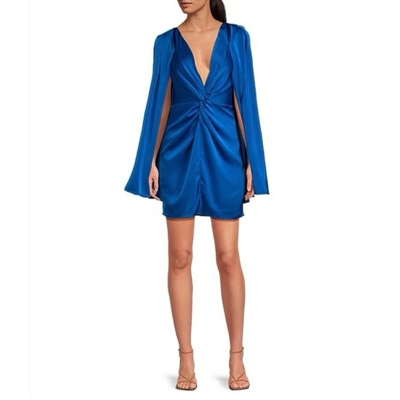 Badgley Mischka Dresses & Skirts - NWT Badgley Mischka Nora Satin V-Neck Long Bell Sleeve Twist Front Mini Dress